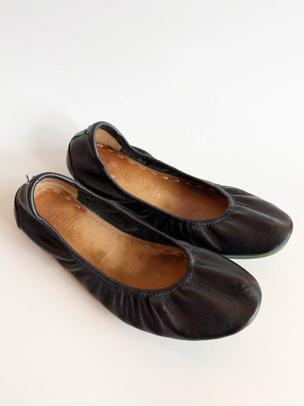 Tieks Black Leather Ballet Flats Classic Foldable Comfort Shoes Women’s Size 8